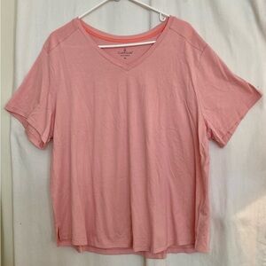 Cuddl Duds Light Pink V-Neck Short Sleeved T-Shirt Size XL